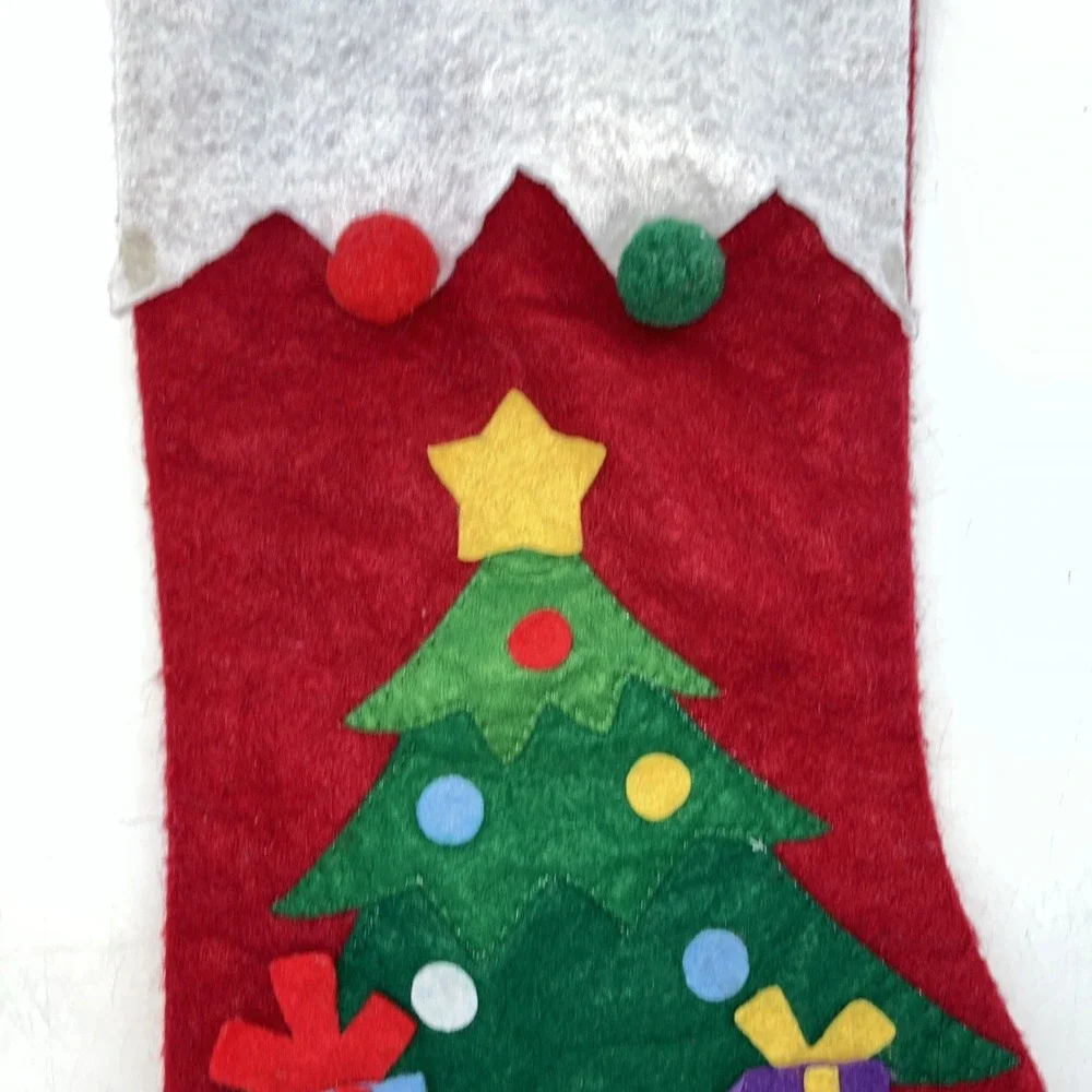 Vintage Felt Christmas Stocking Applique Christmas Tree Presents Poms Greenbrier